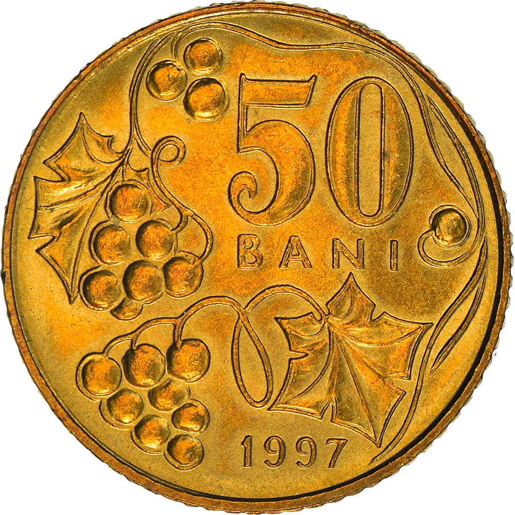 Coin, Moldova, 50 Bani, 1997, MS(60-62), Brass Clad Steel, KM:10