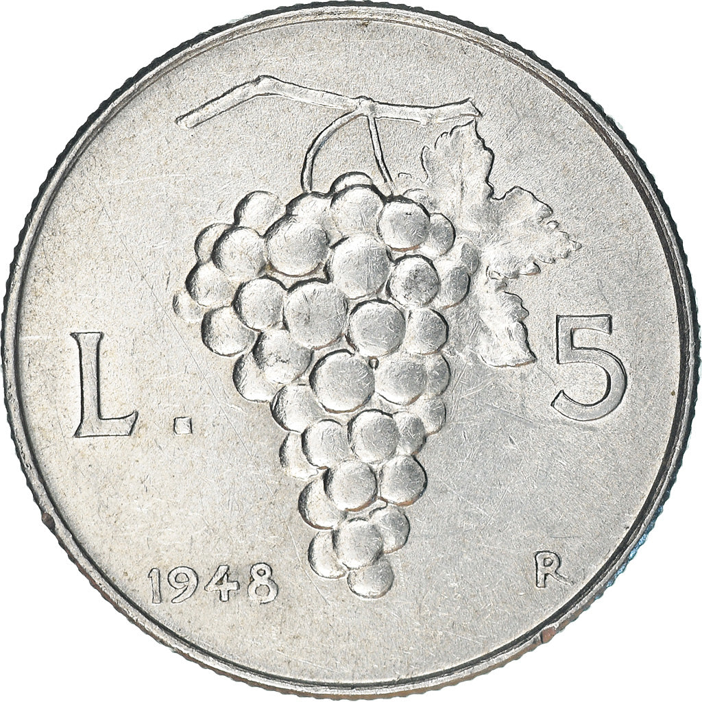 Coin, Italy, 5 Lire, 1948, Rome, AU(55-58), Aluminum, KM:89