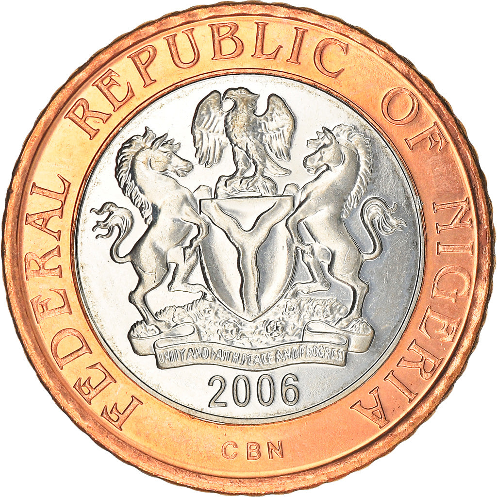 Moneda, Nigeria, 2 Naira, 2006, SC, Bimetálico, KM:19