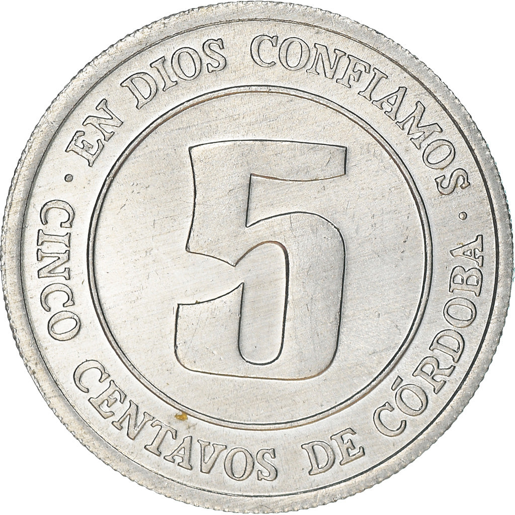 Moeda, Nicarágua, 5 Centavos, 1974, MS(63), Alumínio, KM:28