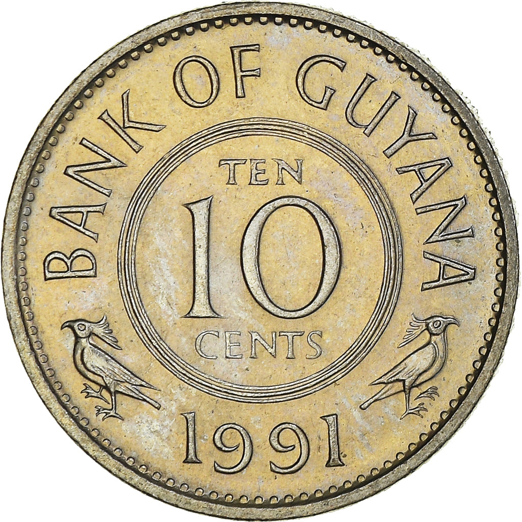 Coin, Guyana, 10 Cents, 1991, MS(64), Copper-nickel, KM:33