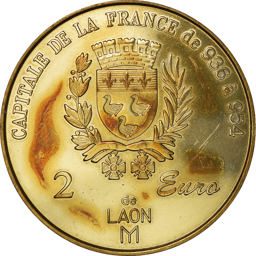 Frankreich, Token, Euro des Villes, 2 Euro de Laon, 1998, SS, Copper Gilt
