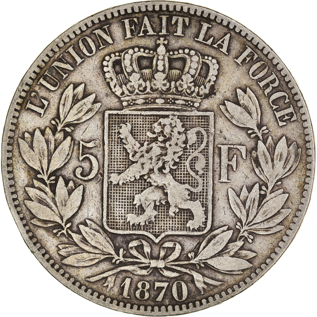 Coin, Belgium, Leopold II, 5 Francs, 5 Frank, 1870, Brussels, VF(30-35), Silver