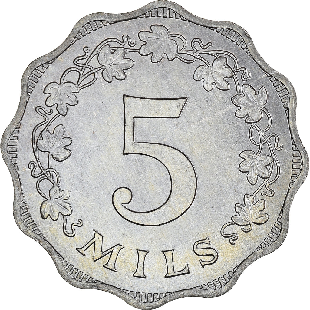 Coin, Malta, 5 Mils, 1972, British Royal Mint, MS(60-62), Aluminum, KM:7