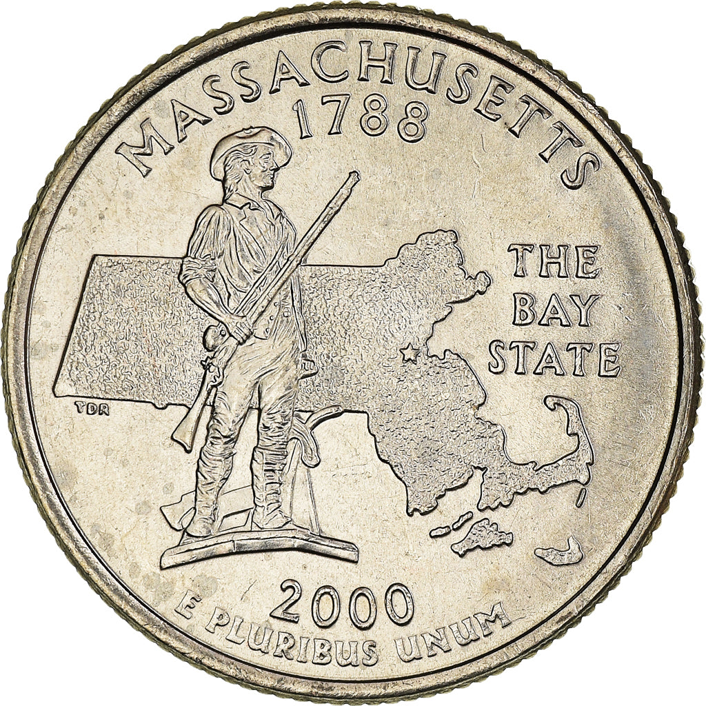Coin, United States, Quarter, 2000, U.S. Mint, Denver, Massachusetts 1788
