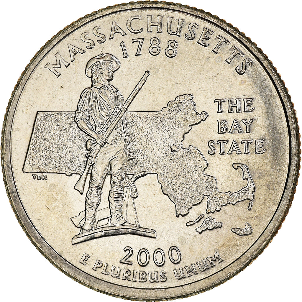 Moneda, Estados Unidos, Quarter, 2000, U.S. Mint, Denver, Massachusetts 1788