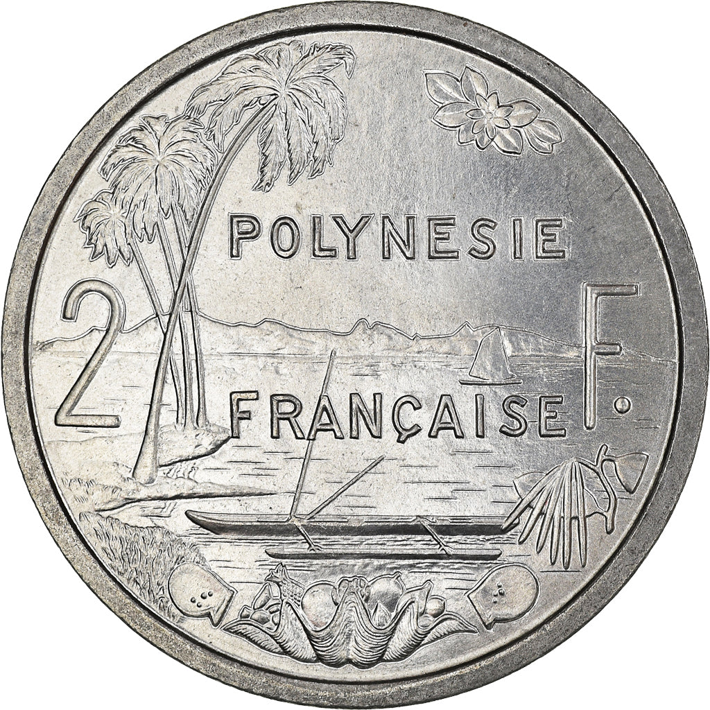 Coin, French Polynesia, 2 Francs, 1965, Paris, MS(63), Aluminum, KM:3