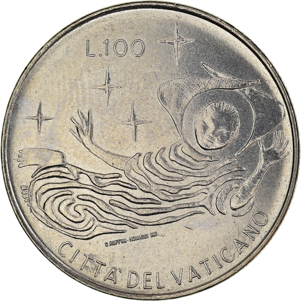 Moneta, PAŃSTWO WATYKAŃSKIE, Paul VI, 100 Lire, 1969, MS(63), Stal nierdzewna