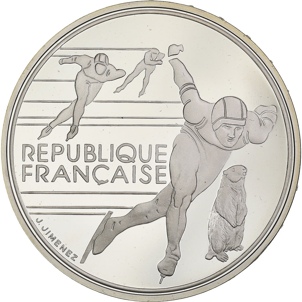 Munten, Frankrijk, Patinage de vitesse, 100 Francs, 1990, BE, FDC, Zilver