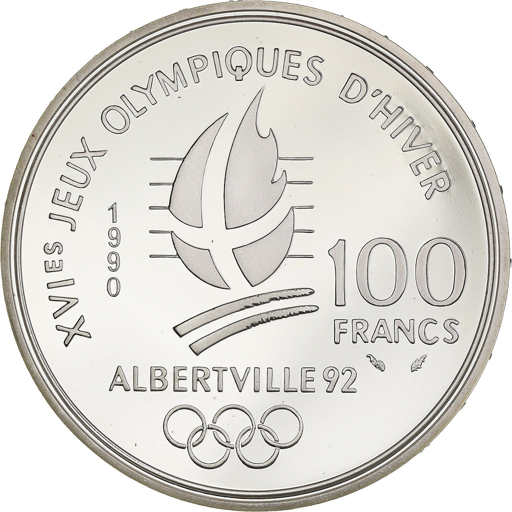 Munten, Frankrijk, Patinage de vitesse, 100 Francs, 1990, BE, FDC, Zilver