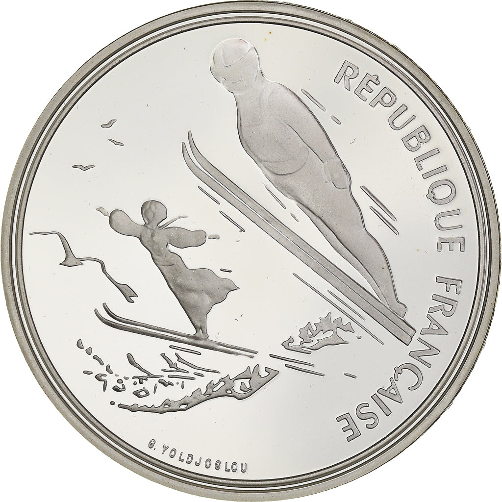 Moneda, Francia, Ski jumpers, 100 Francs, 1991, BE, FDC, Plata, KM:995