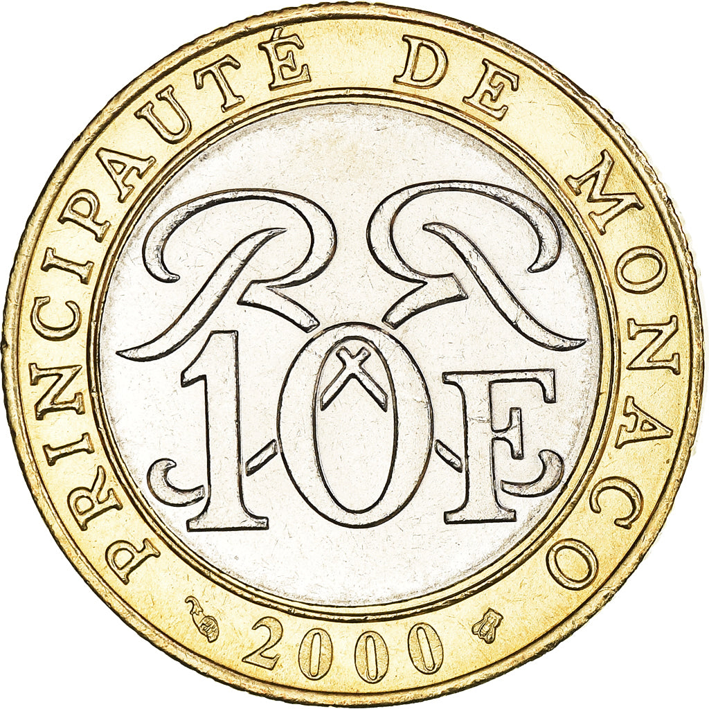 Coin, Monaco, Rainier III, 10 Francs, 2000, MS(63), Bi-Metallic, KM:163