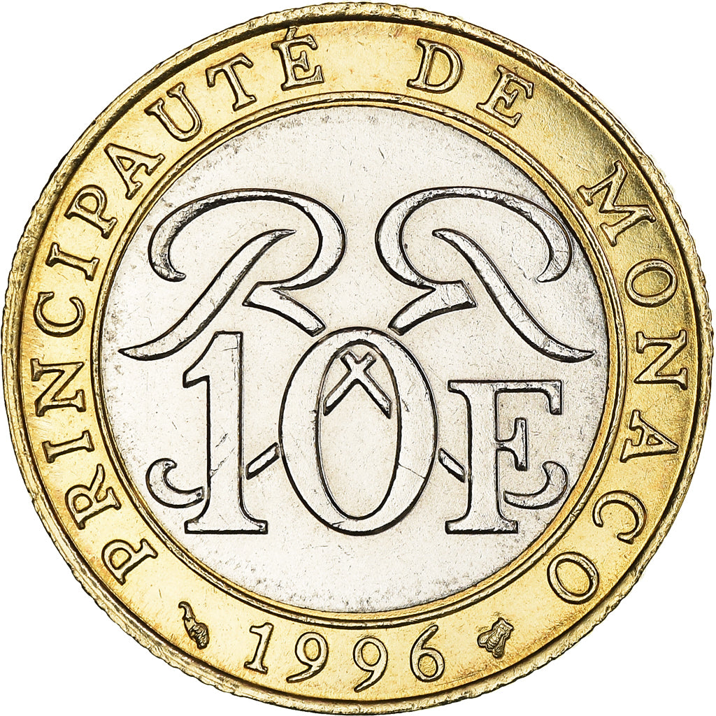 Coin, Monaco, Rainier III, 10 Francs, 1996, MS(63), Bi-Metallic, KM:163
