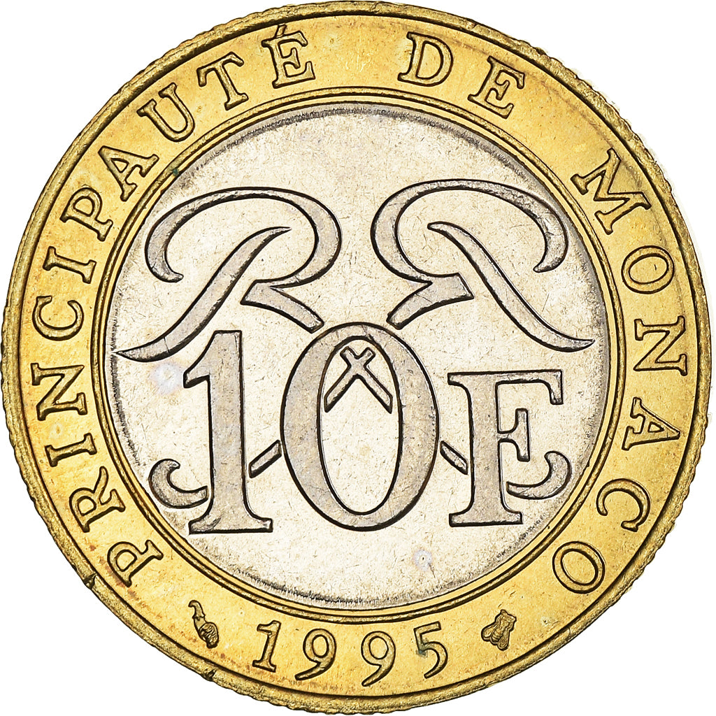 Coin, Monaco, Rainier III, 10 Francs, 1995, AU(50-53), Bi-Metallic, KM:163