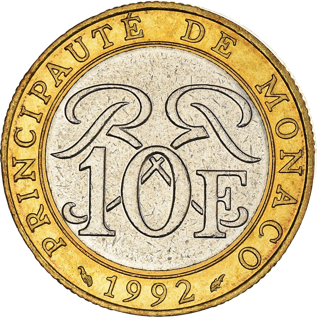 Coin, Monaco, Rainier III, 10 Francs, 1992, EF(40-45), Bi-Metallic, KM:163