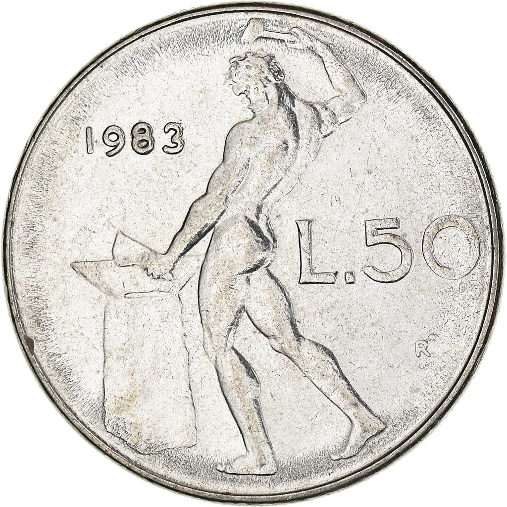 Coin, Italy, 50 Lire, 1983, Rome, VF(30-35), Stainless Steel, KM:95.1