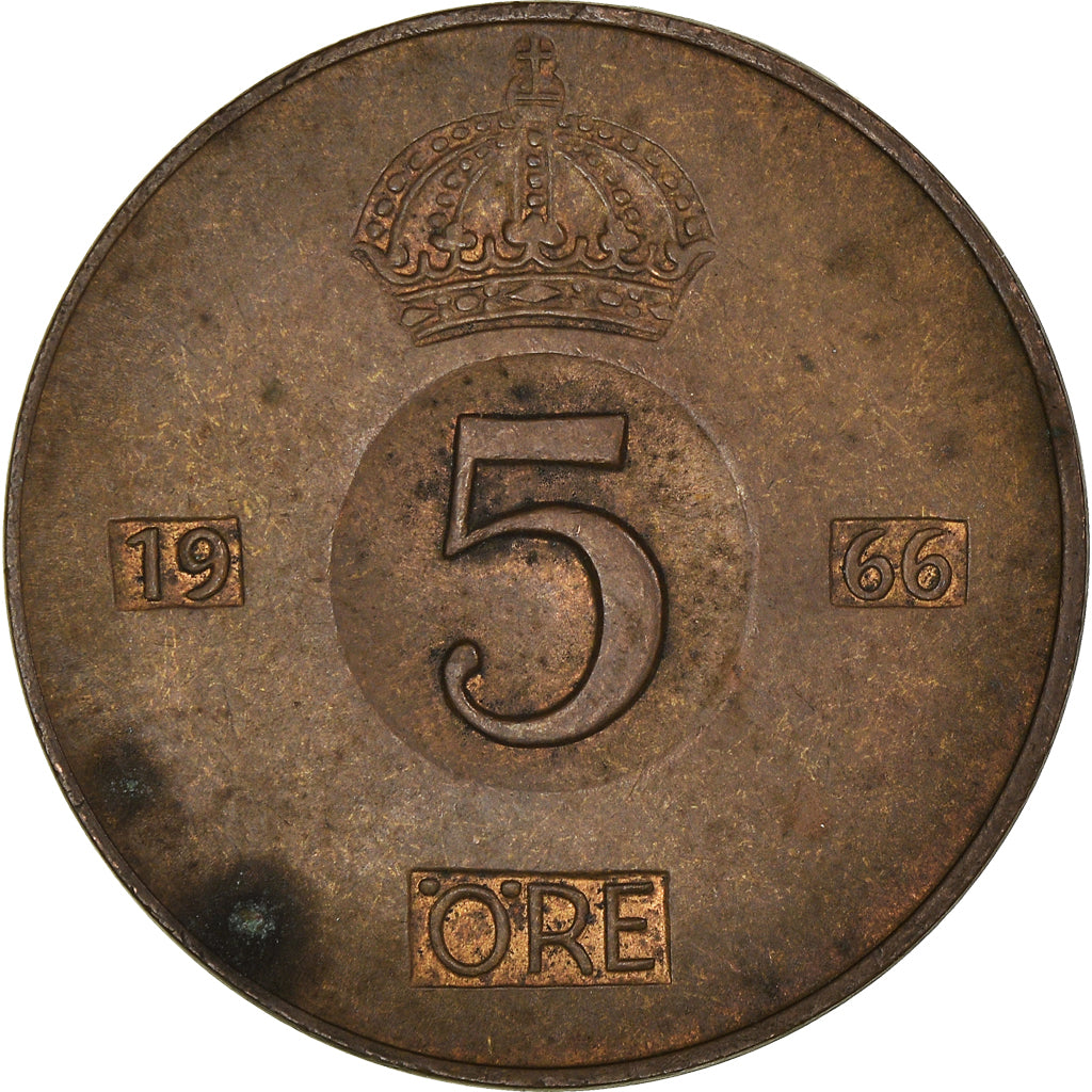 Coin, Sweden, Gustaf VI, 5 Öre, 1966, VF(30-35), Bronze, KM:822