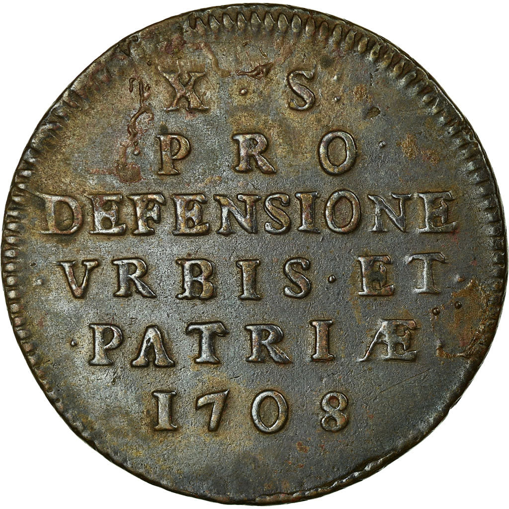 Moneta, STATI FRANCESI, LILLE, 10 Sols, 1708, BB+, Rame, Boudeau:2314