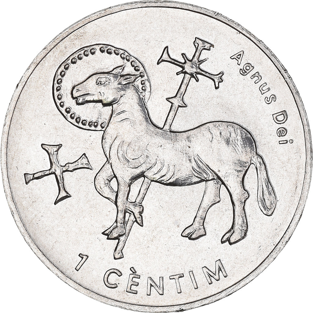 Coin, Andorra, Centim, 2002, Agnus Dei, MS(64), Aluminum, KM:178