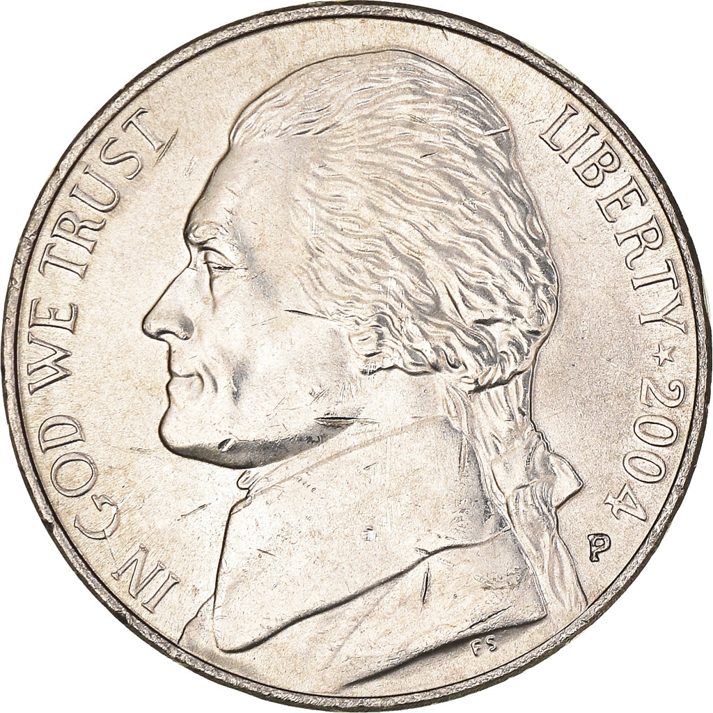 Moeda, Estados Unidos da América, 5 Cents, 2004, Philadelphia, MS(64), Níquel
