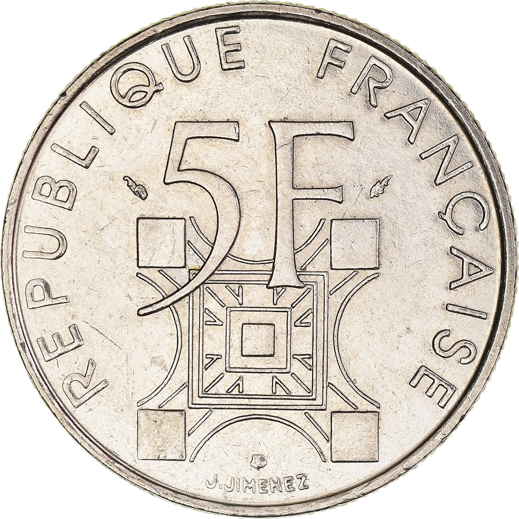 Coin, France, Tour Eiffel, 5 Francs, 1989, Paris, AU(50-53), Nickel, KM:968