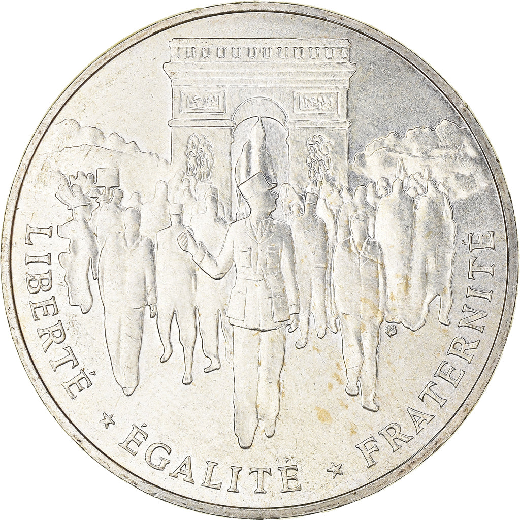 Moeda, França, Libération de Paris, 100 Francs, 1994, AU(55-58), Prata