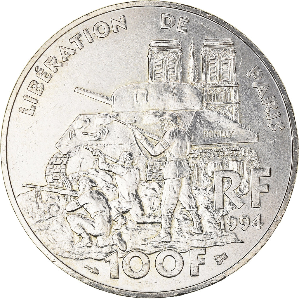 Coin, France, Libération de Paris, 100 Francs, 1994, AU(55-58), Silver
