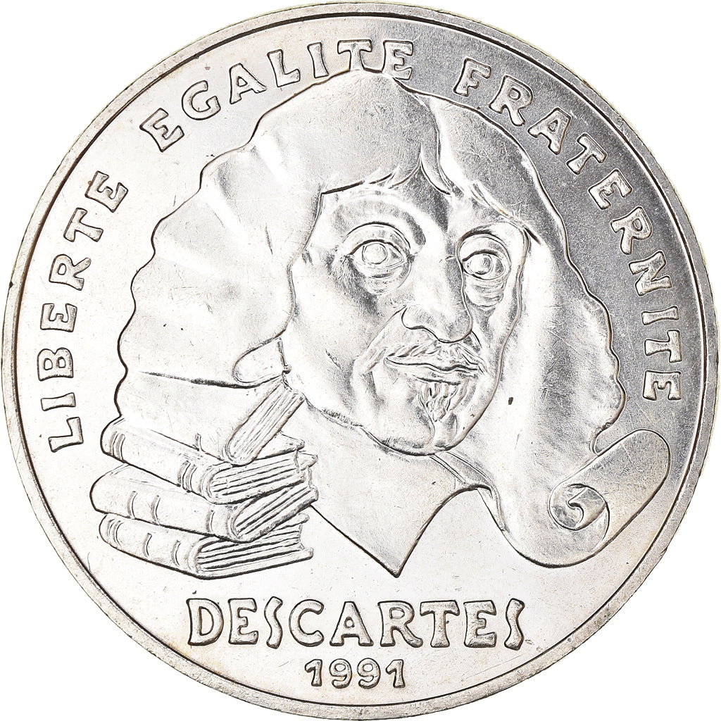 Munten, Frankrijk, Descartes, 100 Francs, 1991, Paris, PR, Zilver, KM:996