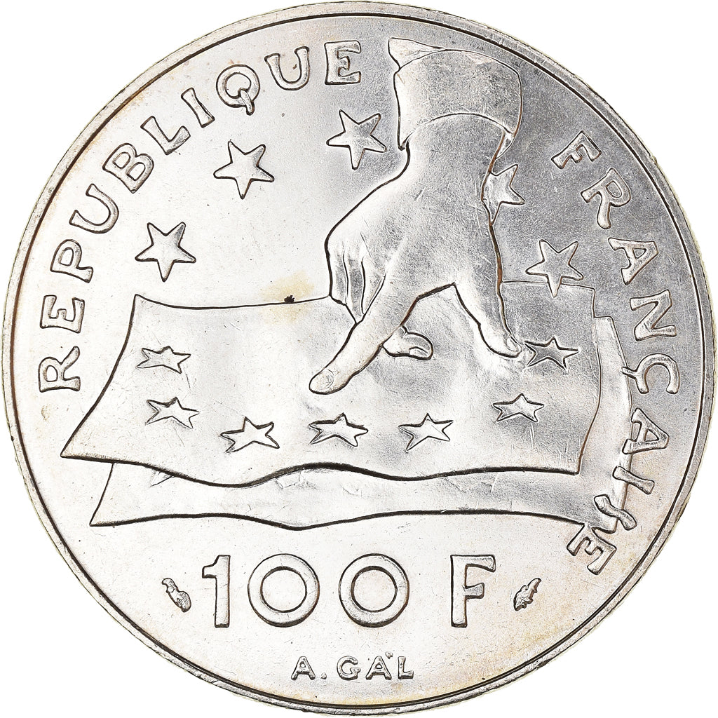 Munten, Frankrijk, Descartes, 100 Francs, 1991, Paris, PR, Zilver, KM:996
