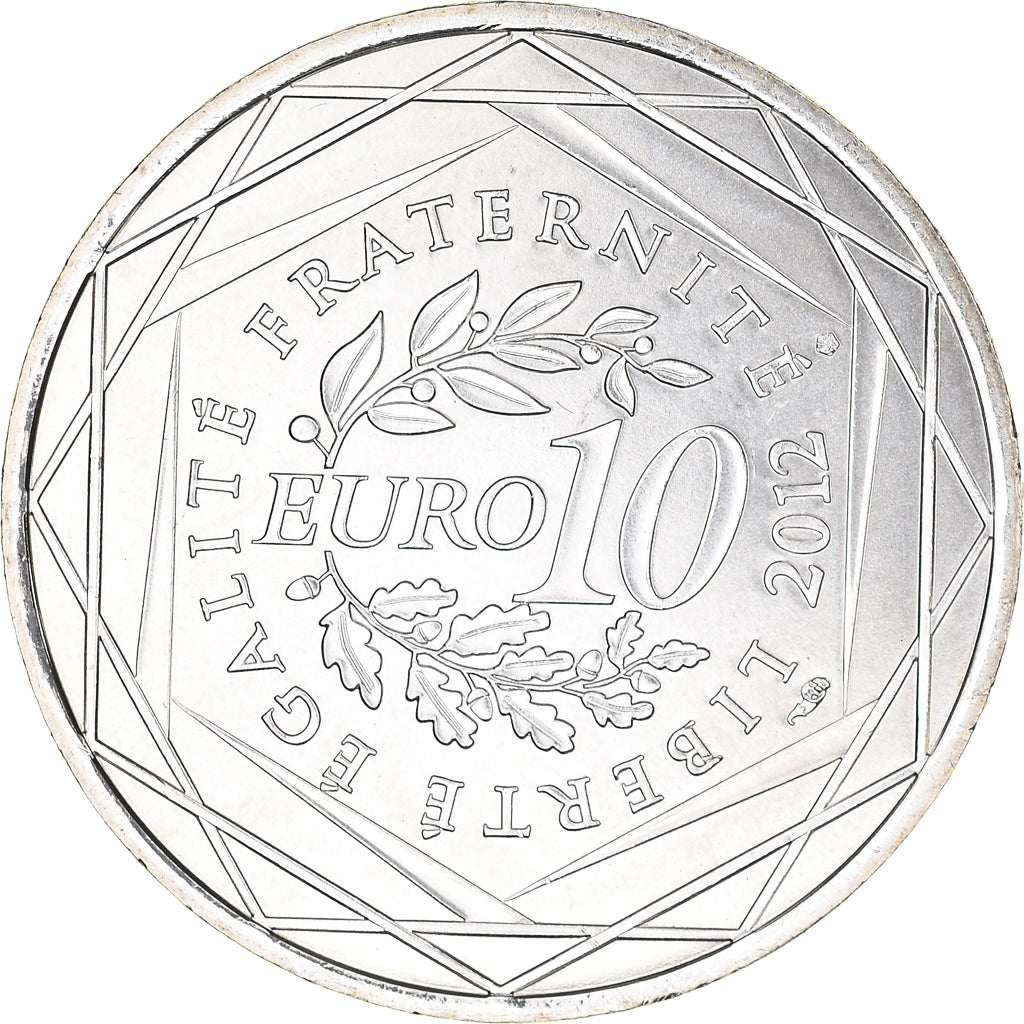 França, 10 Euro, Aquitaine, 2012, Paris, MS(65-70), Prata, KM:1863