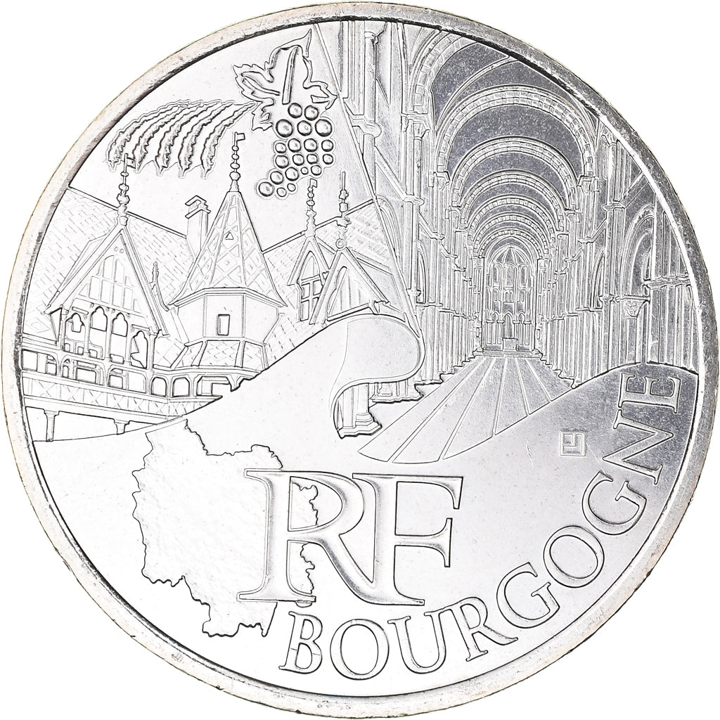 France, 10 Euro, Bourgogne, 2011, MS(63), Silver