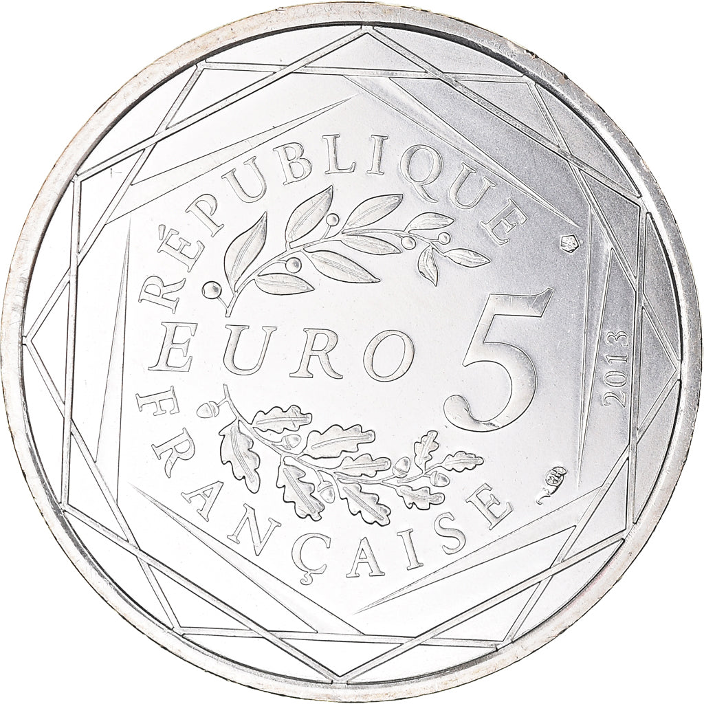 France, 5 Euros, 2013, Fraternité, MS(63), Silver, Gadoury:EU647