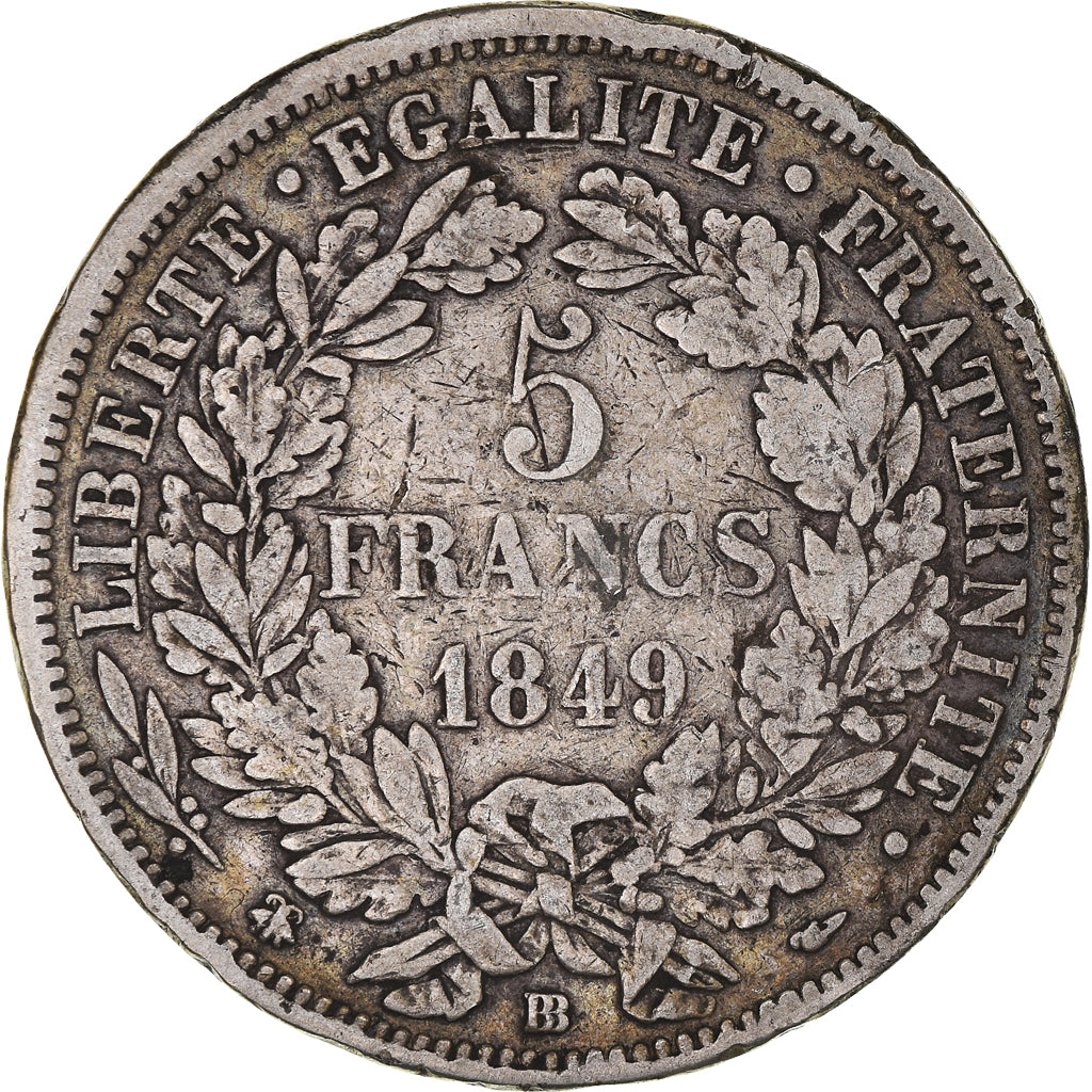 Coin, France, Cérès, 5 Francs, 1849, Strasbourg, VF(30-35), Silver, KM:761.2