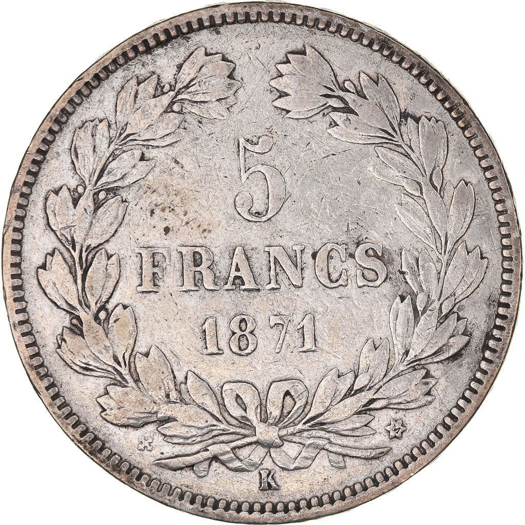 Coin, France, Cérès, 5 Francs, 1871, Bordeaux, EF(40-45), Silver, KM:818.2