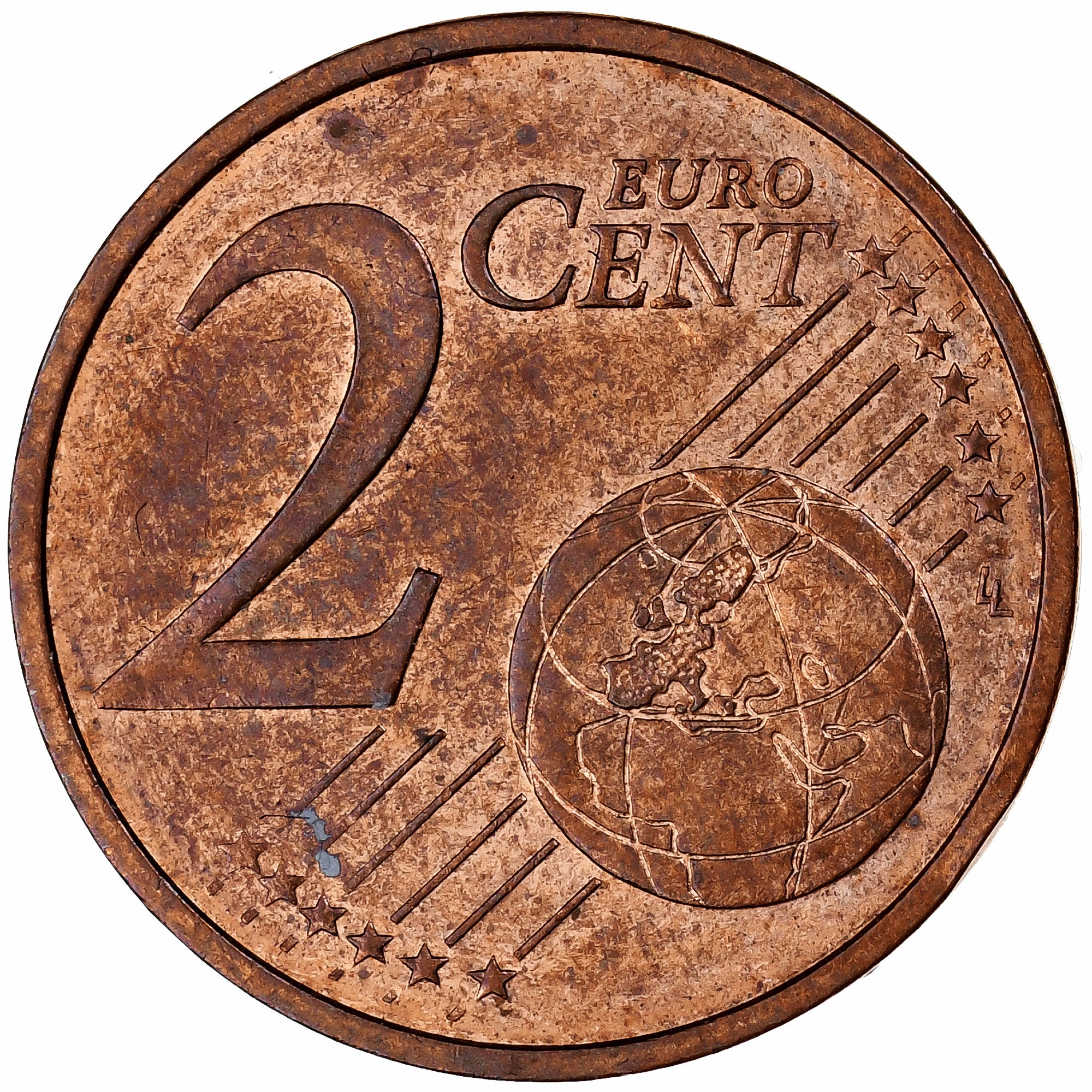 Zone euro, 2 Euro Cent, Error double reverse, Uncertain date, Acero revestido