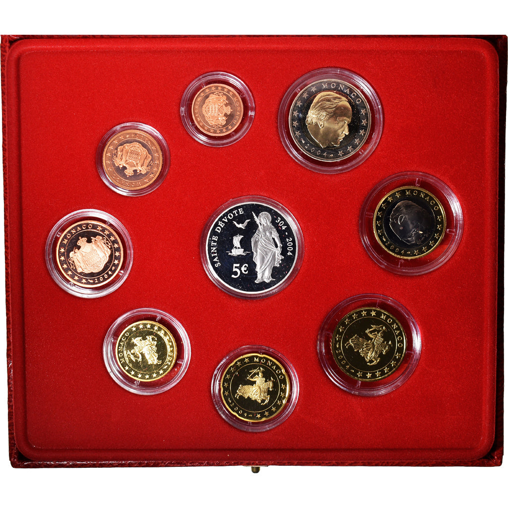 Mónaco, Set 1 ct. - 5 Euro, sainte Dévote, Prueba, 2004, MDP, Sin