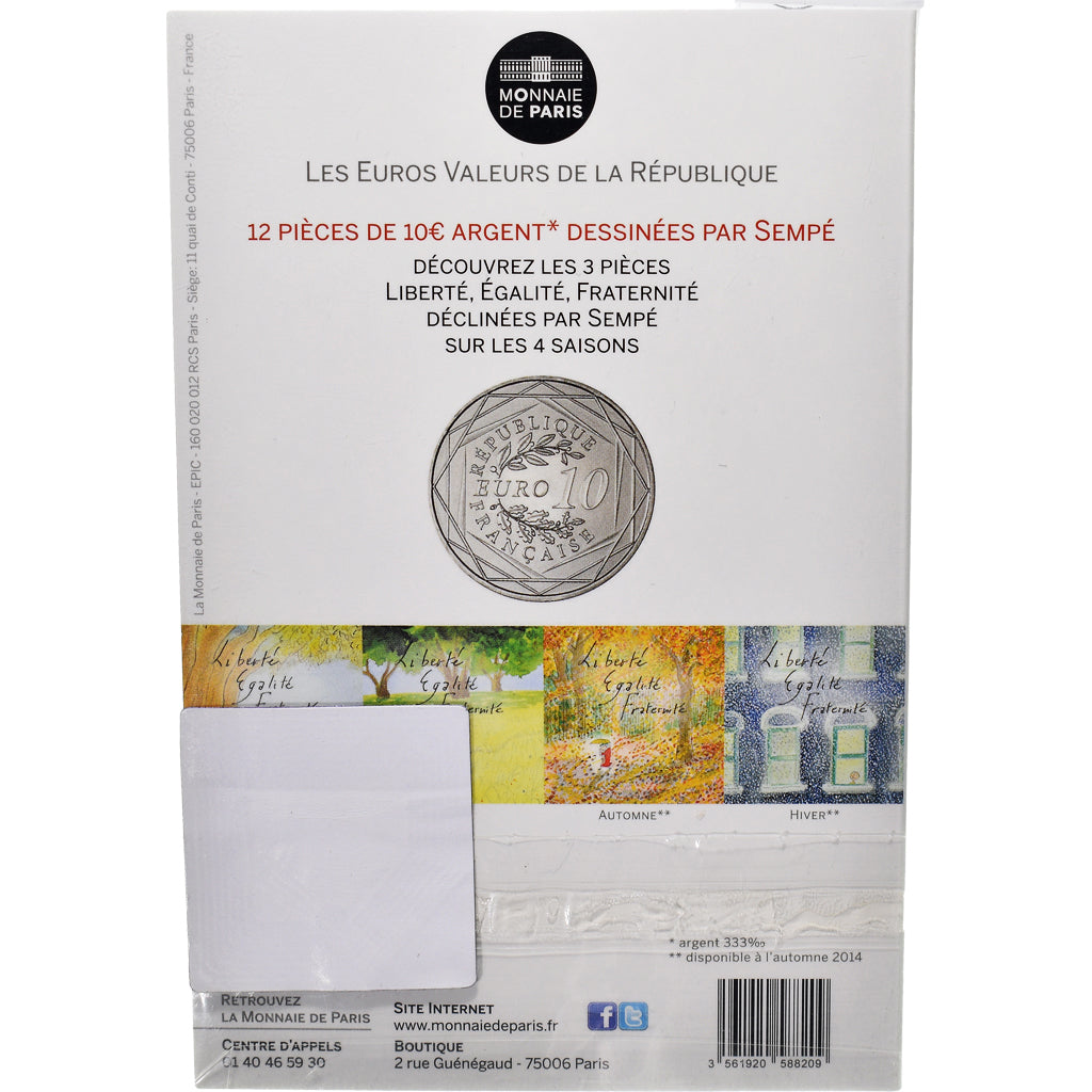 France, Monnaie de Paris, 10 Euro, Egalité Hiver Sempé, 2014, Paris, FDC
