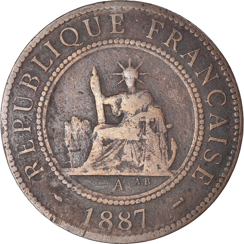 Moneta, INDOCINA FRANCESE, Cent, 1887, Paris, MB+, Bronzo, KM:1, Lecompte:39