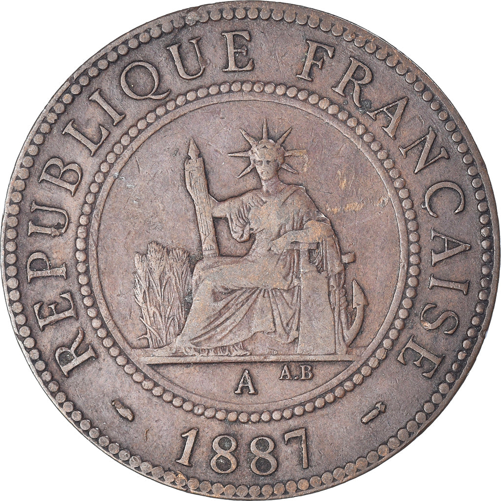 Coin, FRENCH INDO-CHINA, Cent, 1887, Paris, VF(30-35), Bronze, KM:1, Lecompte:39