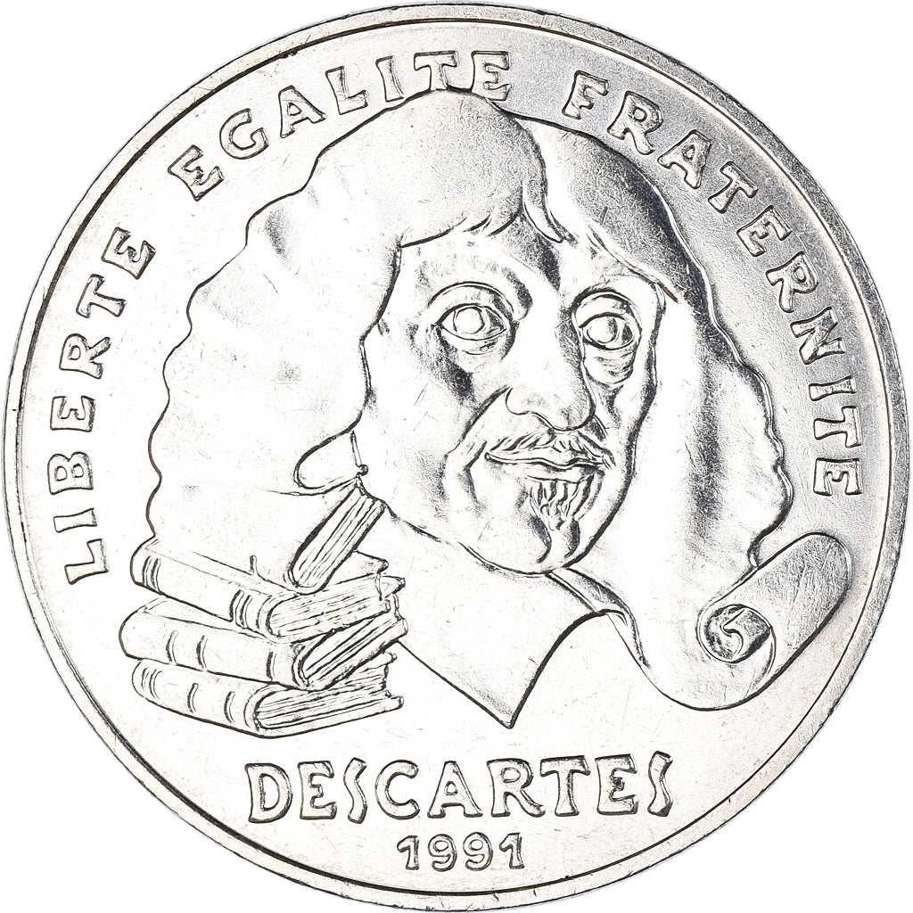Munten, Frankrijk, Descartes, 100 Francs, 1991, UNC-, Zilver, KM:996