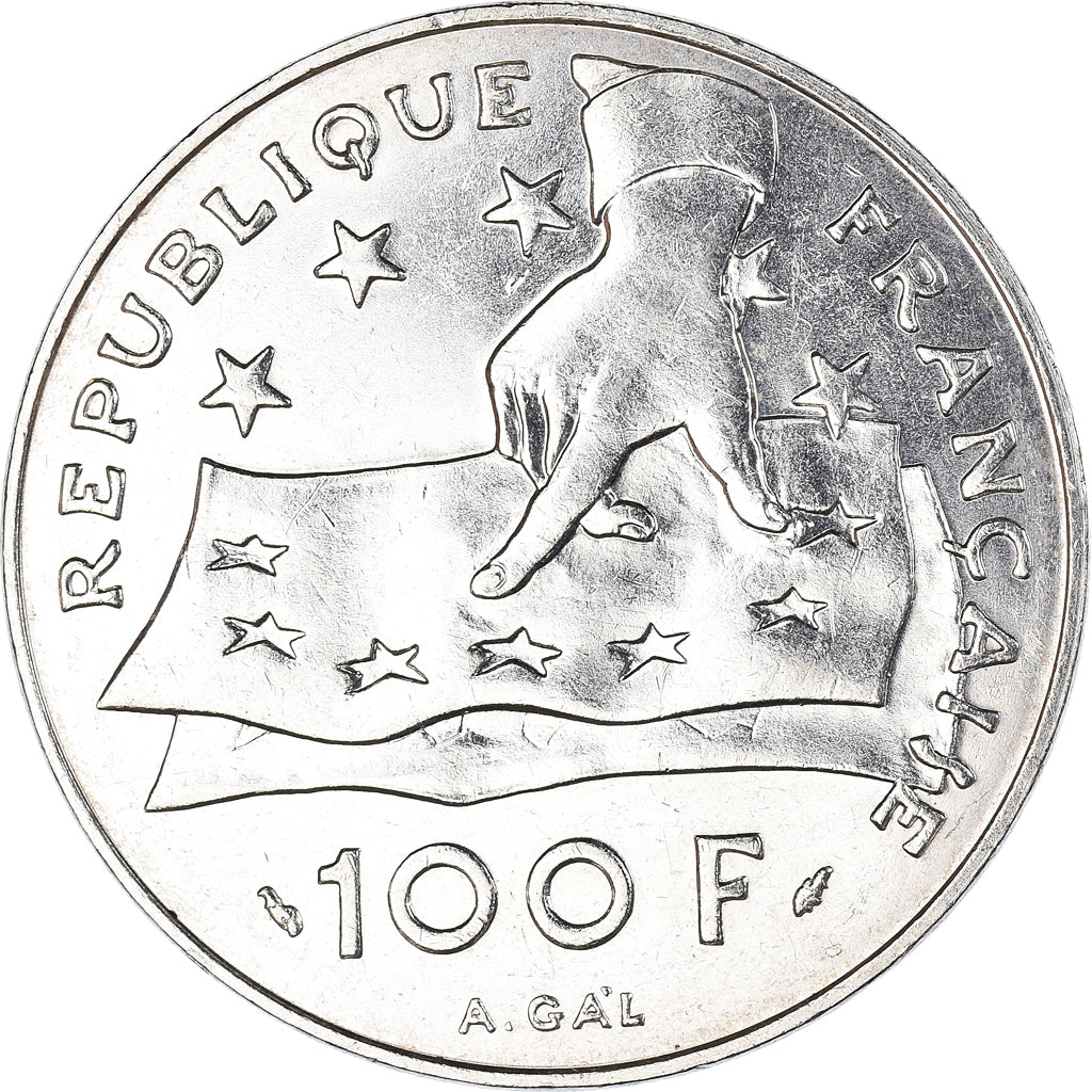Munten, Frankrijk, Descartes, 100 Francs, 1991, UNC-, Zilver, KM:996