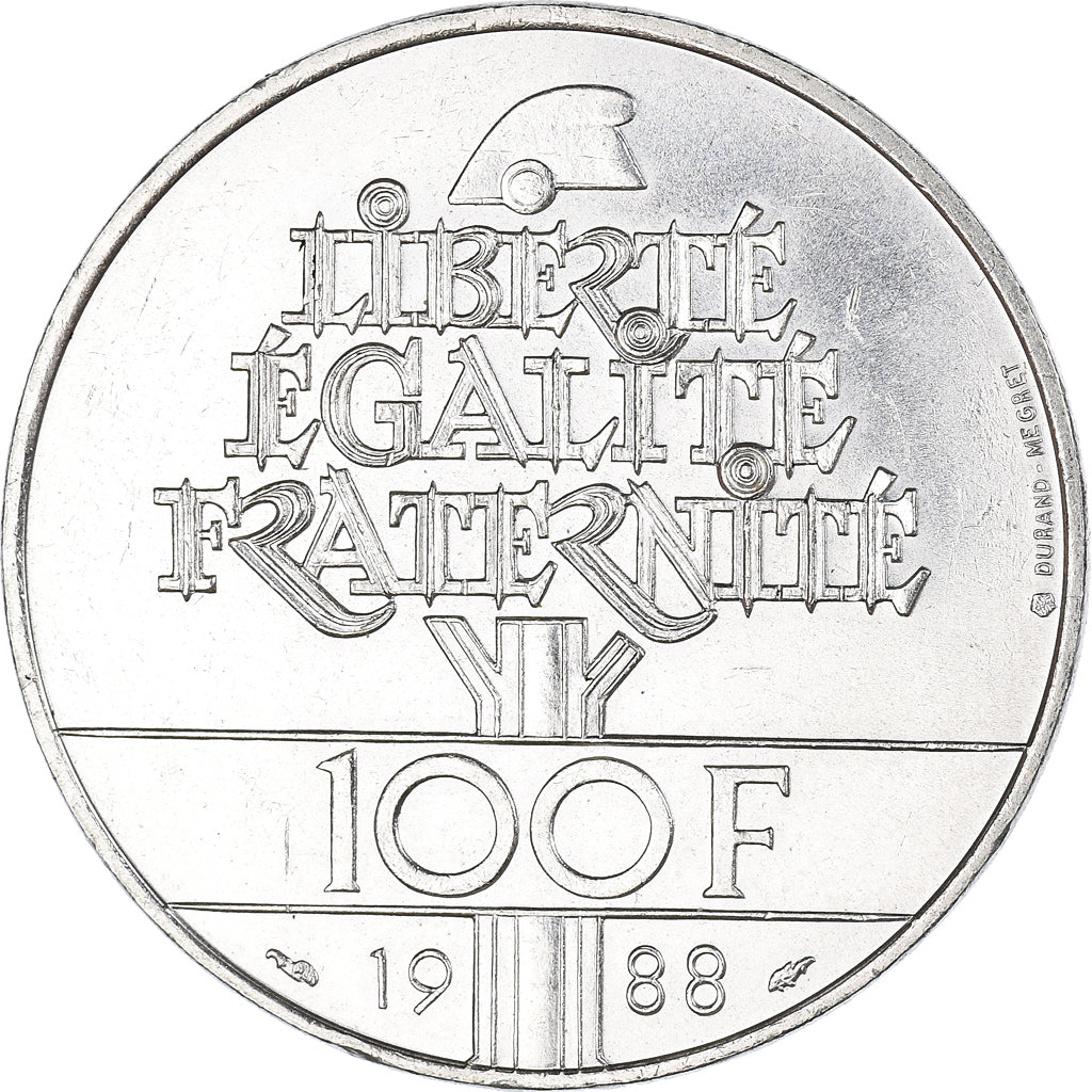 Coin, France, 100 Francs, 1988, Paris, MS(63), Silver, KM:966a, Gadoury:903