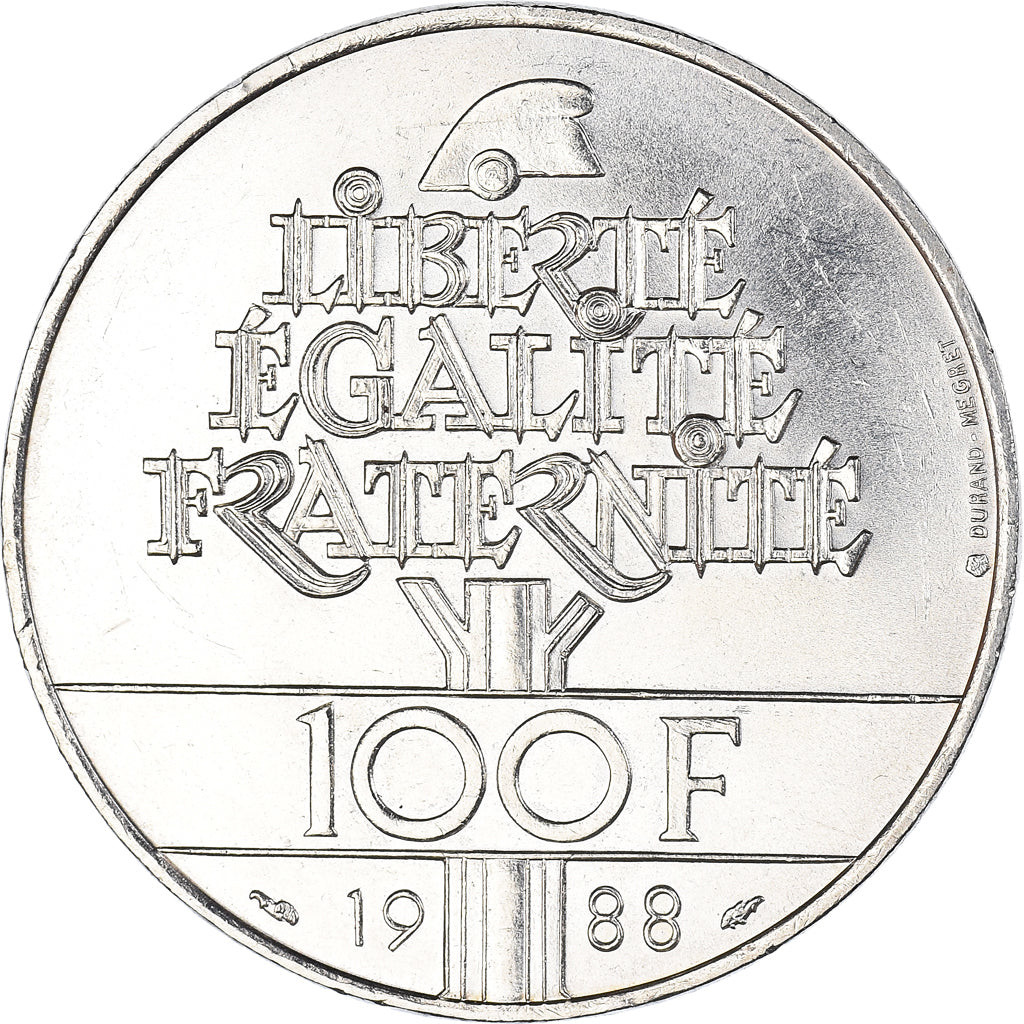 Coin, France, 100 Francs, 1988, Paris, MS(63), Silver, KM:966a, Gadoury:903