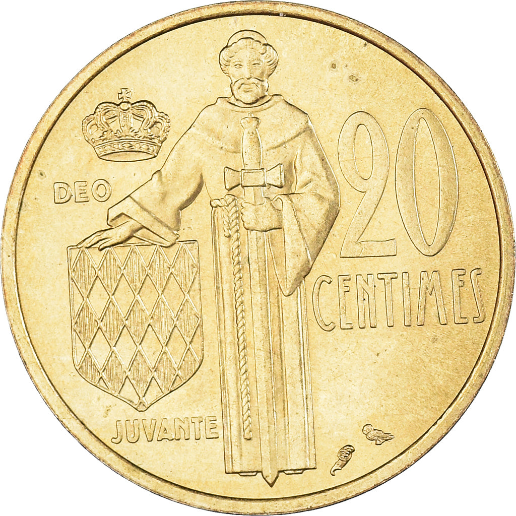 Coin, Monaco, Rainier III, 20 Centimes, 1974, VF(30-35), Aluminum-Bronze