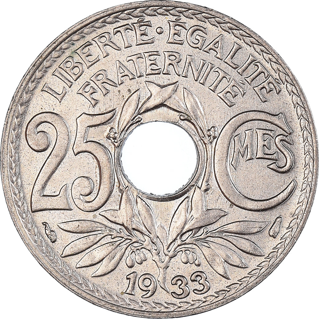 Münze, Frankreich, Lindauer, 25 Centimes, 1933, SS+, Kupfer-Nickel, KM:867a