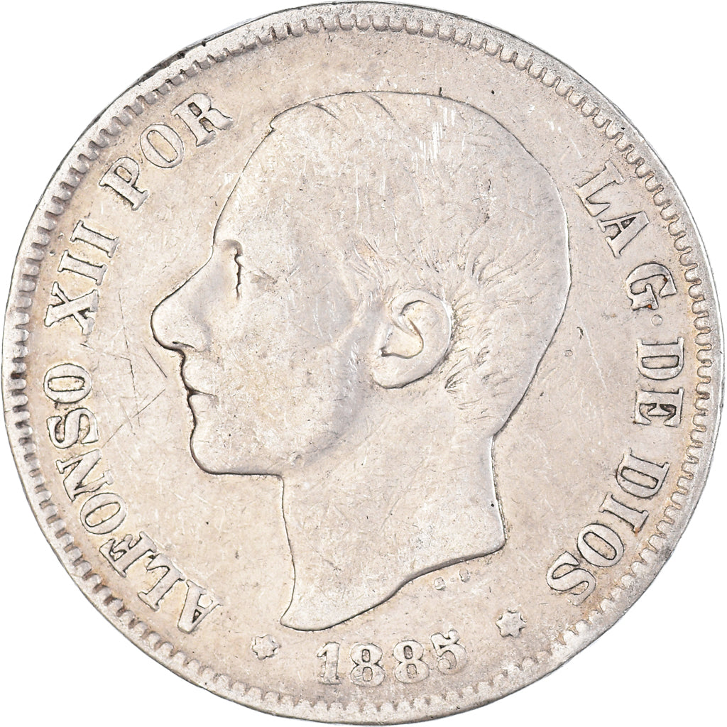 Coin, Spain, Alfonso XII, 5 Pesetas, 1885, VF(30-35), Silver, KM:688