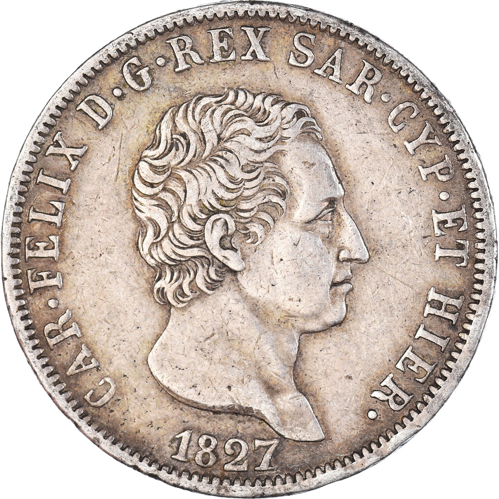 États italiens, SARDINIA, Carlo Felice, 5 Lire, 1827, Turin, Argent, TTB+
