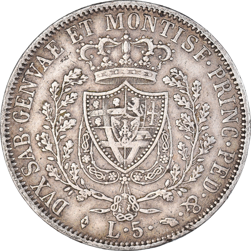 États italiens, SARDINIA, Carlo Felice, 5 Lire, 1827, Turin, Argent, TTB+