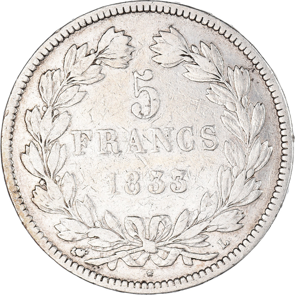Moneta, Francja, Louis-Philippe, 5 Francs, 1833, Bayonne, VF(20-25), Srebro