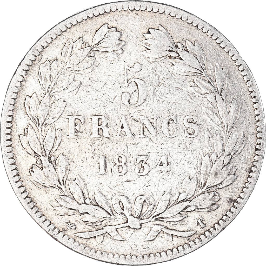 Coin, France, Louis-Philippe, 5 Francs, 1834, Nantes, VF(20-25), Silver